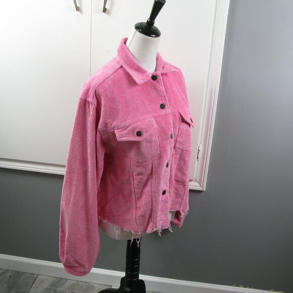 POL Pink Frayed Hemline Button Front Corduroy Jacket Size Medium - Picture 5 of 8